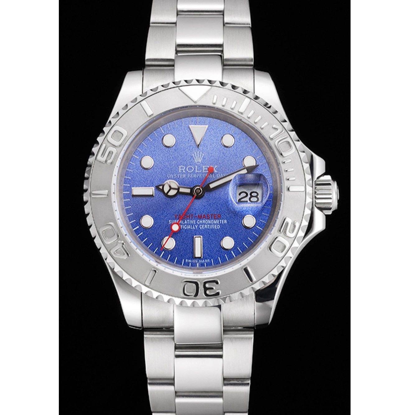 Aaa fake watches Bracelet Dial Stainless Yacht-Master And Case Steel Swiss Rolex Blue 0703